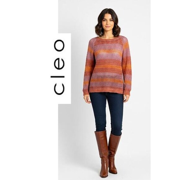 CLEO - Beautiful open knit sweater (burnt orange/raspberry with gold threading) - Picture 1 of 9